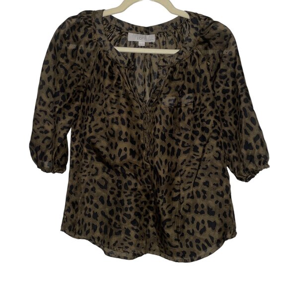 Loft Petite Leopard Print Sheer Blouse XSP Brown & Black Lightweight - Picture 1 of 4